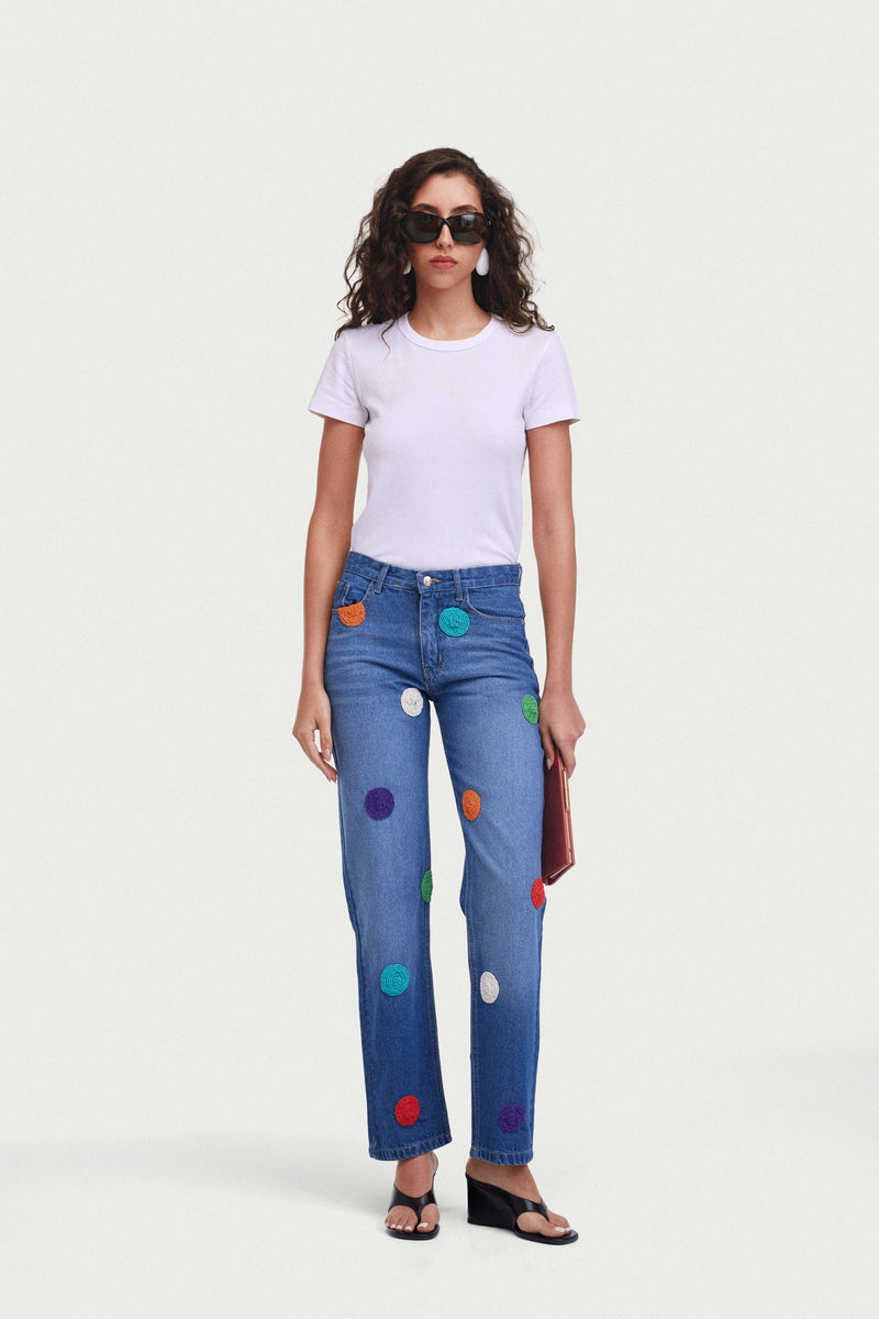 MALIKA HAND-EMBROIDERED DARKWASH JEANS