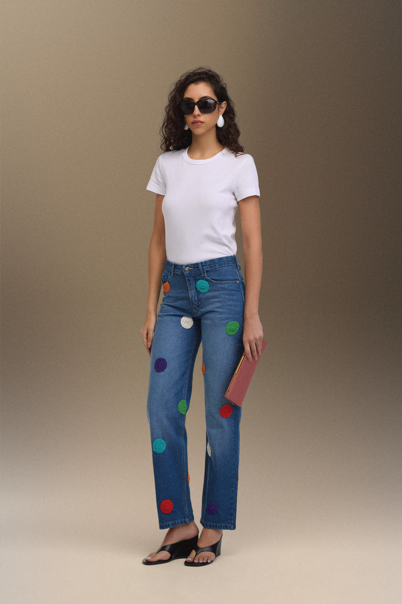 MALIKA HAND-EMBROIDERED DARKWASH JEANS