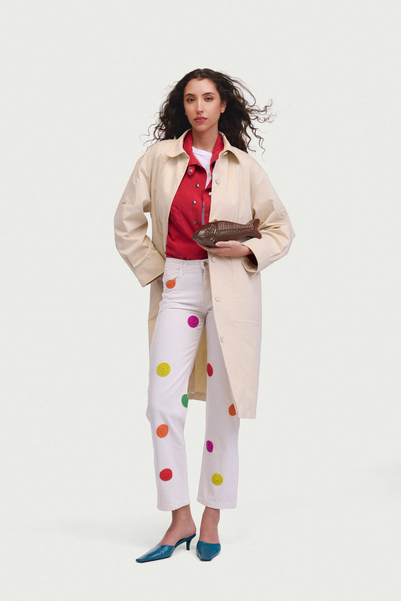 MALIKA BEADWORK WHITE JEANS