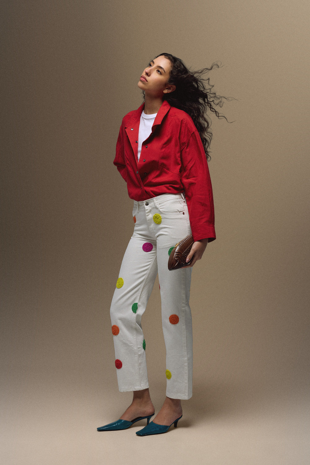 MALIKA BEADWORK WHITE JEANS