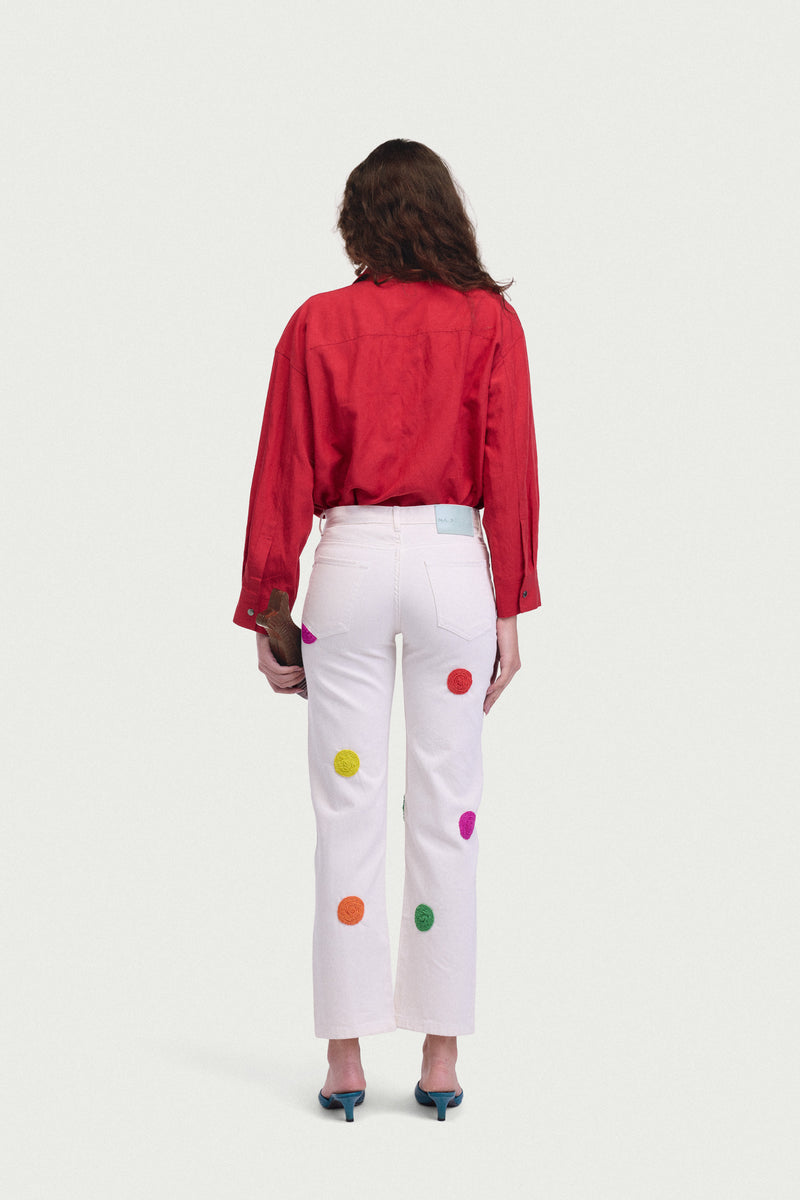 MALIKA BEADWORK WHITE JEANS
